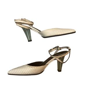 Calvin Klein Cream Embossed Heels with light green lucite heel- Size 9